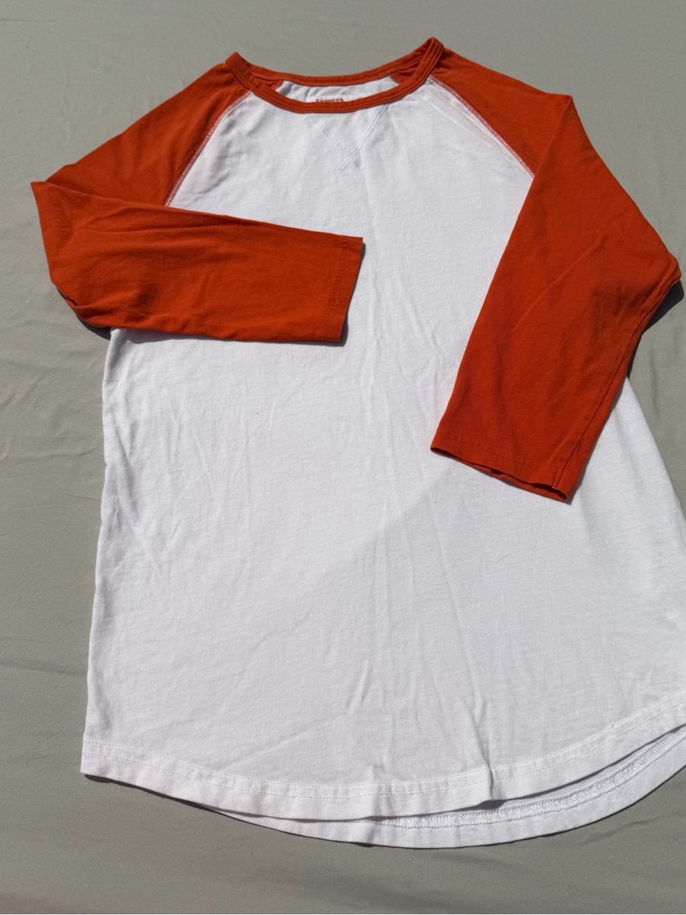 Express White Tee with Bright Orange Raglan Trim